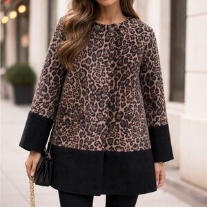 Piazza Italia Leopard Print Women's Coat with Black Accents